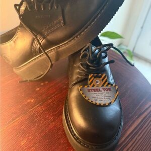 Steel Toe Black Leather Men's & Women’s Safety Work Boots Oil resistant 39 wide